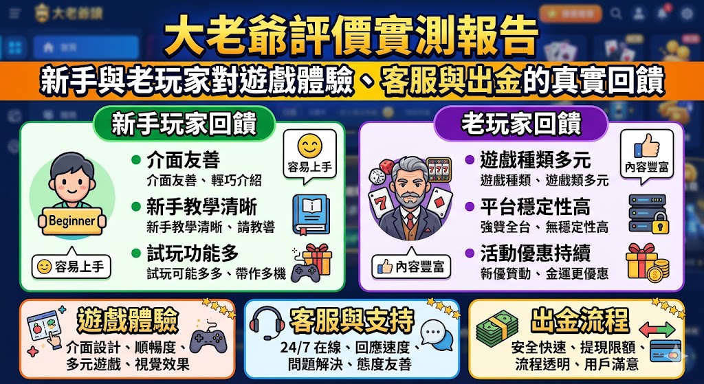 大老爺評價實測報告：新手與老玩家對遊戲體驗、客服與出金的真實回饋
